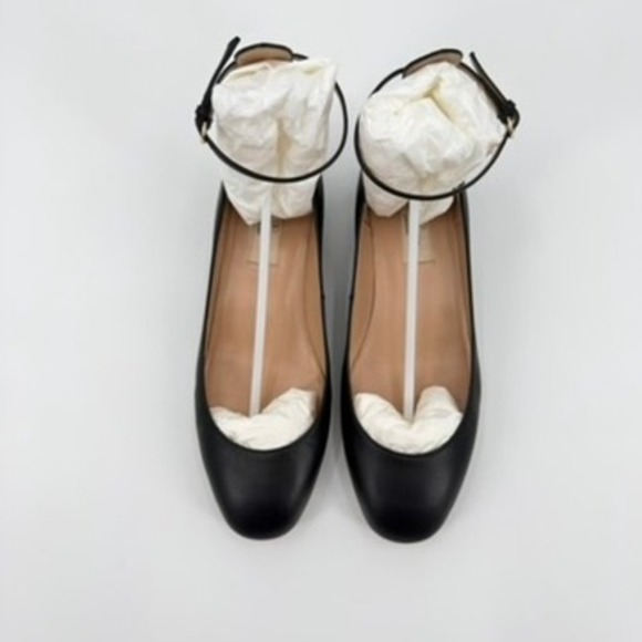 Valentino Garavani Shoes - Valentino Garavani Black Leather Ankle Strap Flats TWDS0486 NK2 Size 37.5